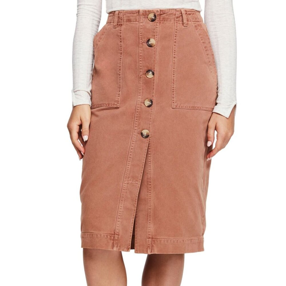 Free People, Mid Length Utility Skirt, Brown, Size 2, NWT